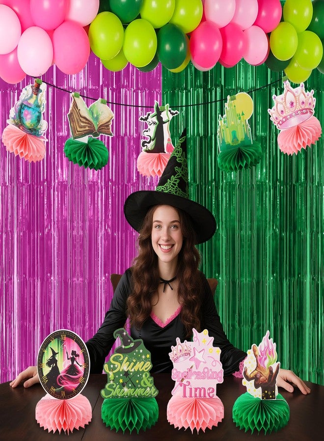 RANERVZ 9pcs Witch Table Centerpieces for Girl Birthday Party Decorations Pink Green Defying Gravity Spellcasting Time Shine Shimmer Magic Witch Honeycomb Centerpieces Witch Theme Birthday Party Table Decors - Image 3
